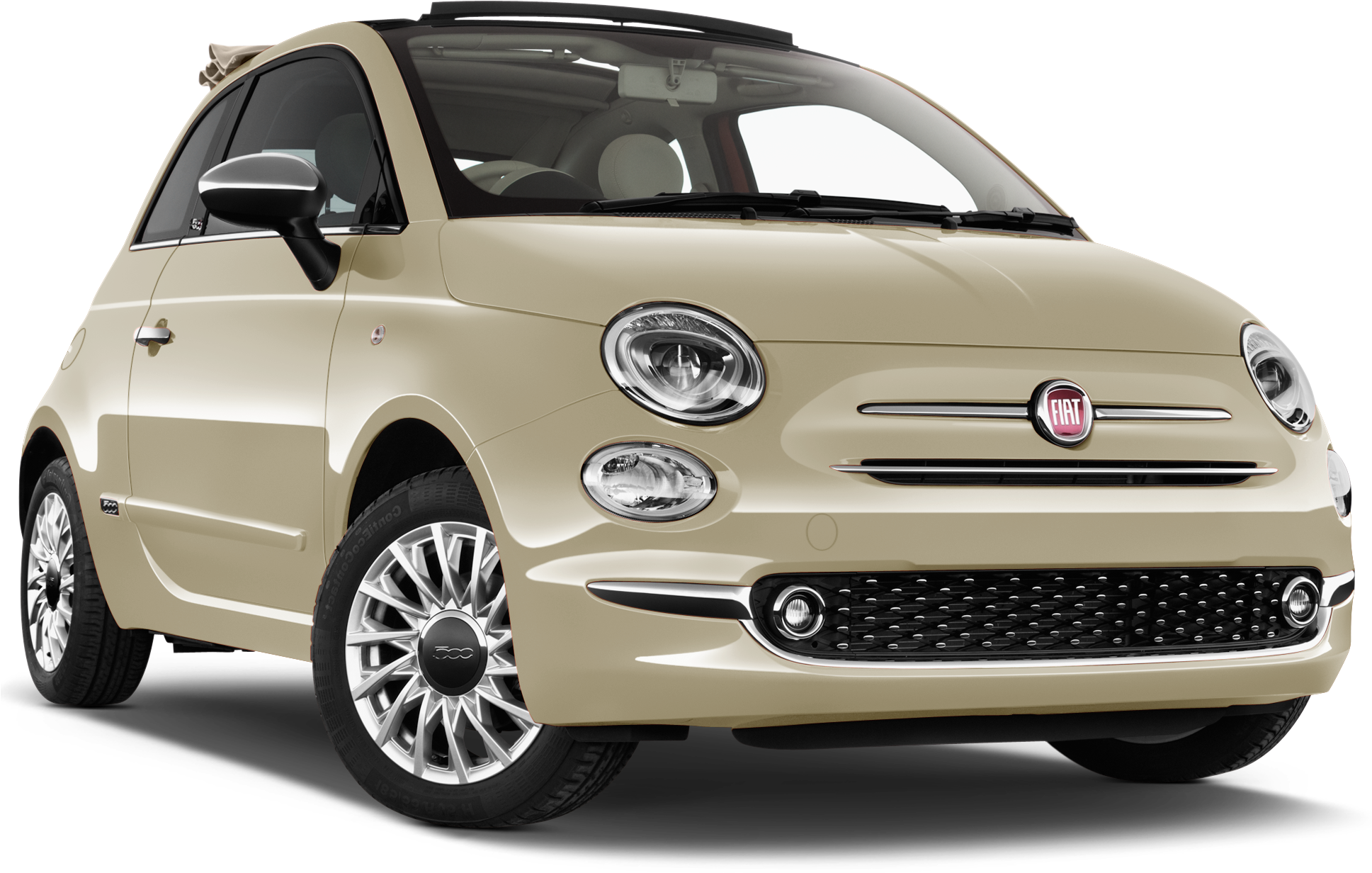 飛雅特 桌布 壁紙 — 一輛米色Fiat 500汽車，配備銀色輪圈和圓形頭燈，在黑色背景下的工作室拍攝。