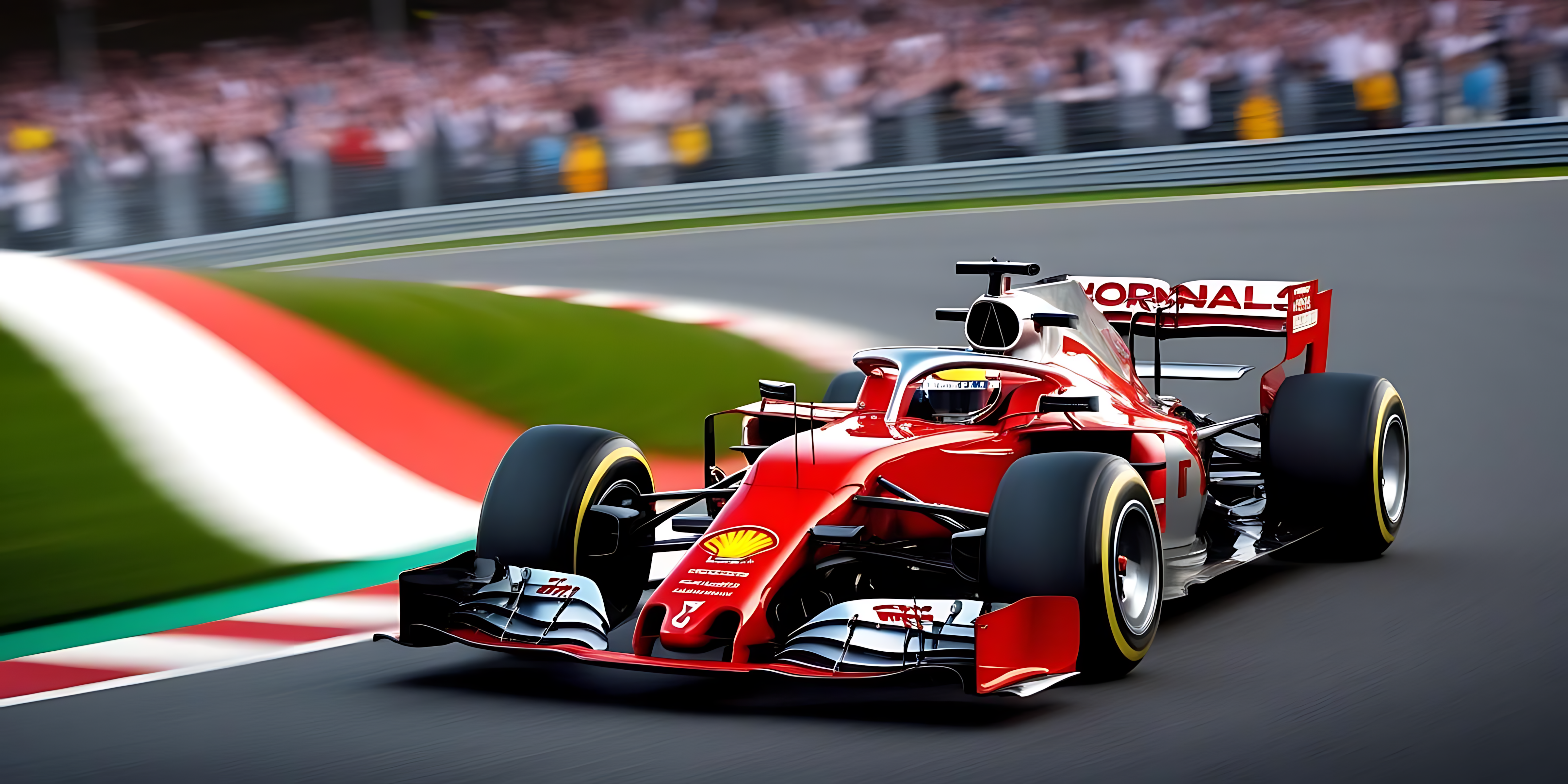Racing 桌布 壁紙 — 一輛紅色法拉利一級方程式賽車在賽道彎道高速奔馳，背景有模糊的觀眾。