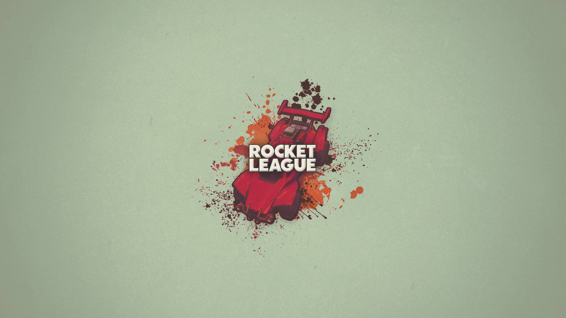 火箭聯盟 桌布 壁紙 — 一輛紅色的Rocket League汽車，在柔和的綠色背景上濺滿橙色和黑色的油漆。