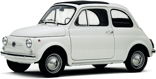 飛雅特 桌布 壁紙 — 一輛純白色復古飛雅特500汽車，黑色車頂和鍍鉻細節，在乾淨的攝影棚燈光下展示。