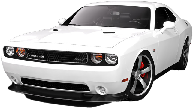 道奇 桌布 壁紙 — 一輛純白色的 Dodge Challenger SRT 配備紅色煞車卡鉗和黑色飾邊，在透明背景上大膽地矗立。