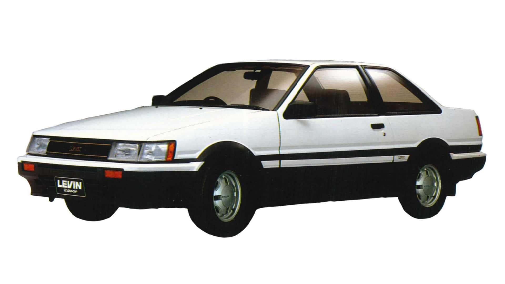 白色豐田Levin 2.0G雙門轎跑車，配備黑色飾條和銀色輪圈 — Toyota Supra Mk4 壁紙