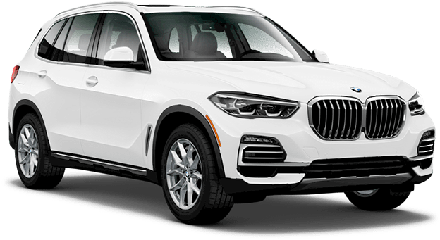 BMW 動圖 桌布 壁紙 — 一輛純白色的BMW X5 SUV在透明背景的攝影棚燈光下展示。