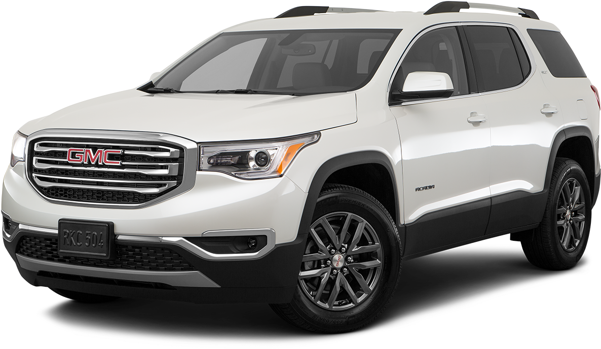 GMC 桌布 壁紙 — 一輛純白色的GMC Acadia SUV，帶有黑色飾邊和合金輪圈，在透明背景上的工作室燈光下展示。