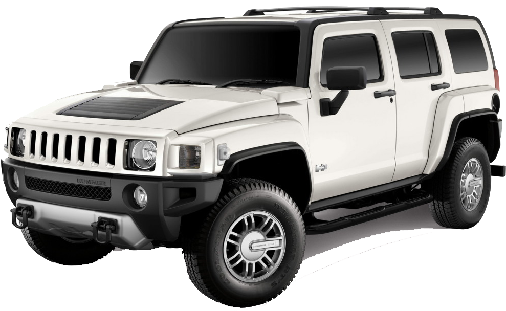 剪貼畫 桌布 壁紙 — 一輛純白色的Hummer H3 SUV，帶有黑色飾邊和堅固輪胎，孤立在透明背景上。