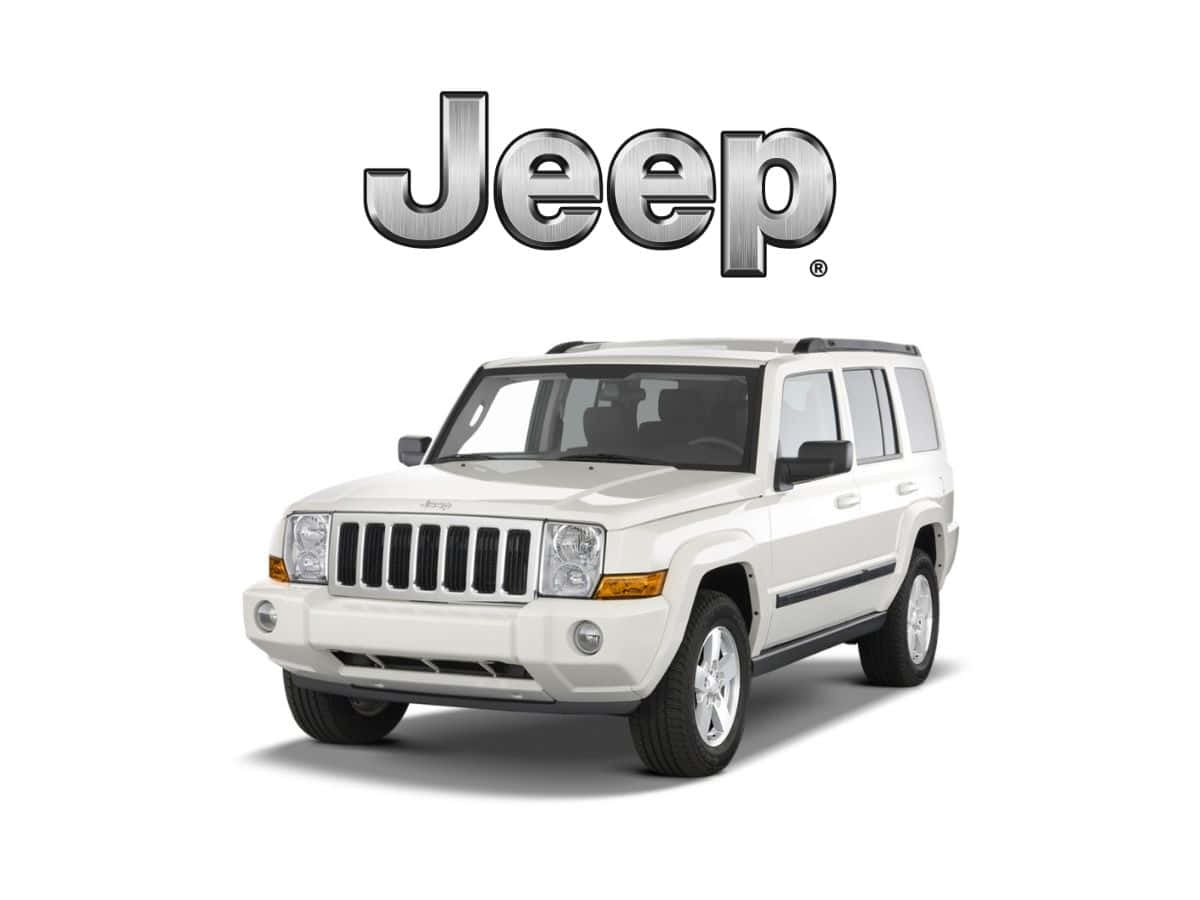 Jeep Commander 桌布 壁紙 — 一輛純白色的Jeep SUV在潔淨的白色背景上展示，上方帶有標誌性的Jeep標誌。