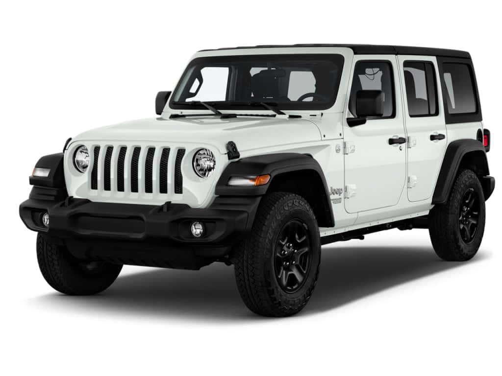 吉普 桌布 壁紙 — 一輛純白色的Jeep Wrangler，帶有黑色飾件和堅固輪胎，在潔白背景上傲然挺立。