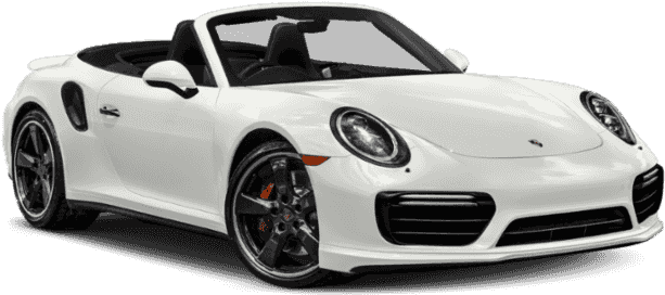 保時捷 桌布 壁紙 — 一輛純白色的保時捷911 Turbo S敞篷跑車，帶有黑色飾件和橙色制動卡鉗，在工作室燈光下展示。