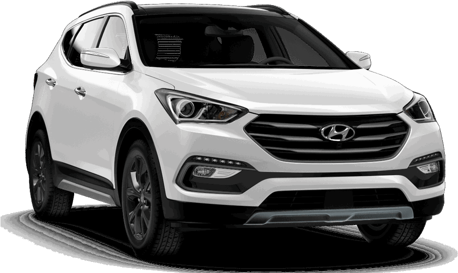 Hyundai 桌布 壁紙 — 一輛純白色的現代Santa Fe SUV在鮮明的黑色背景前展示，銳利的燈光突顯其現代格柵和時尚頭燈。