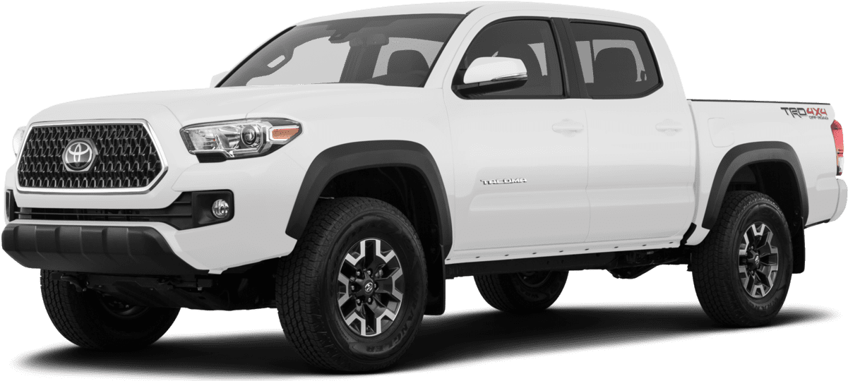 豐田 桌布 壁紙 — 一輛純白色的豐田Tacoma TRD Off-Road皮卡車在透明背景上以側面展示。