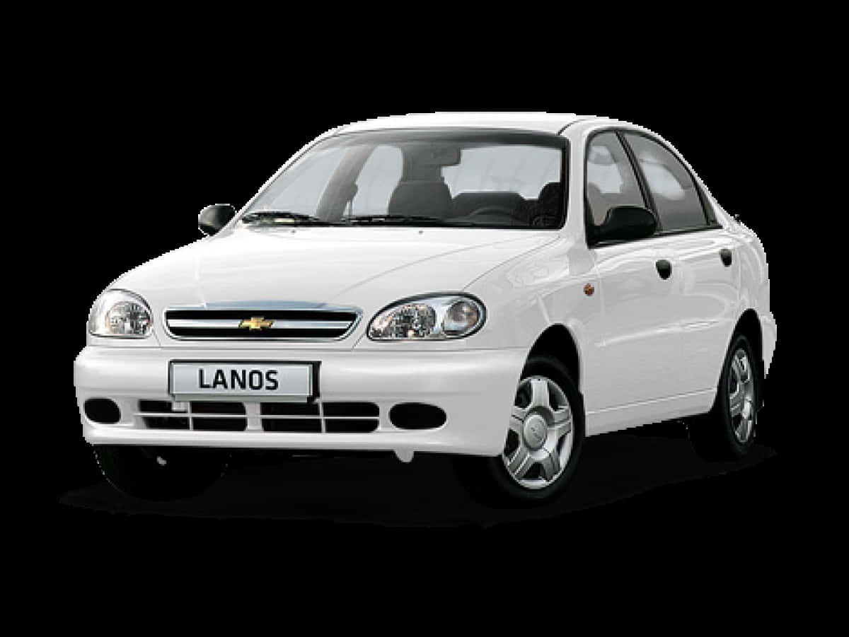 Daewoo 桌布 壁紙 — 一輛純白色的雪佛蘭Lanos轎車在黑色背景的攝影棚燈光下展示。