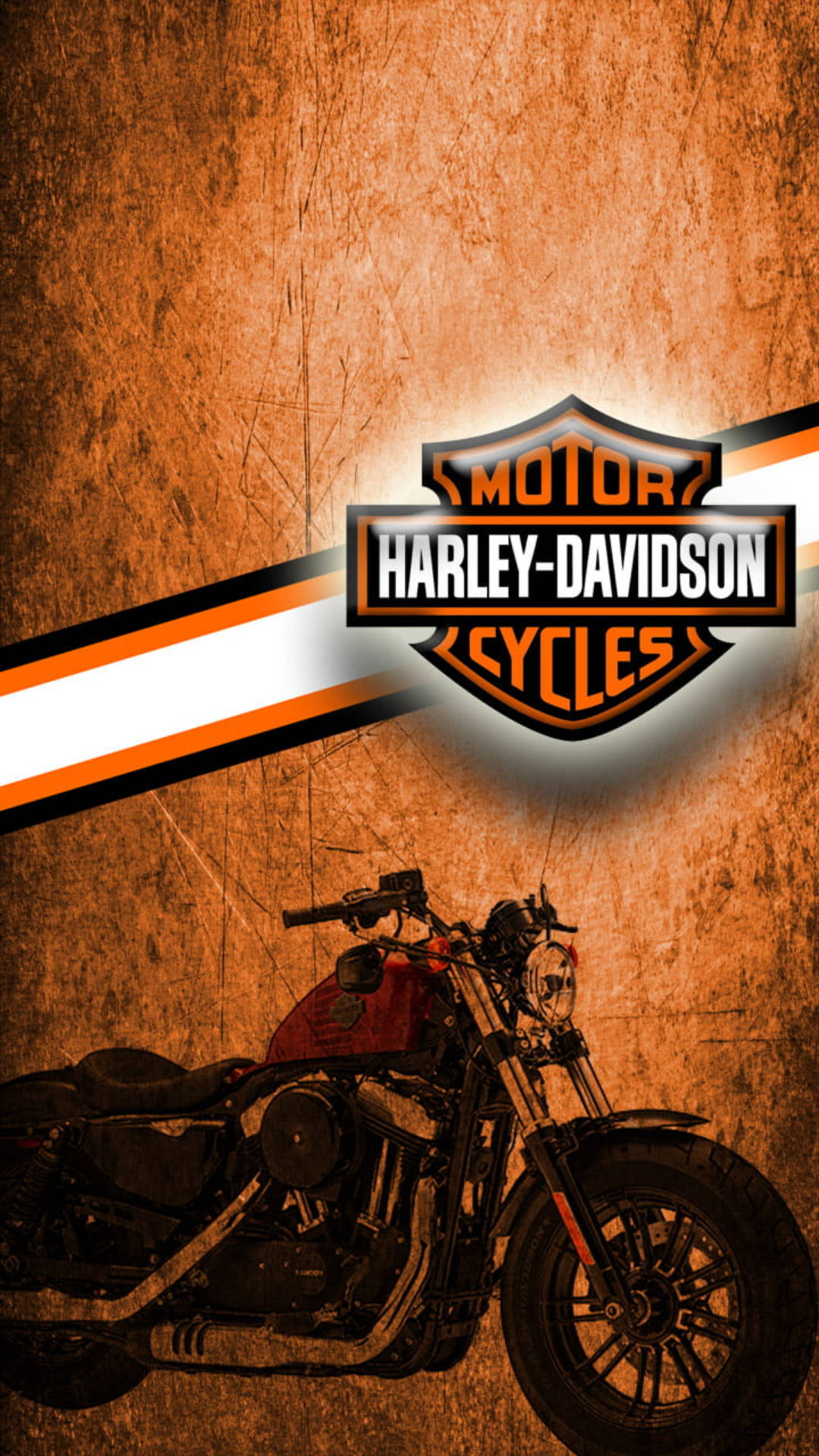 Harley-Davidson摩托車，在紋理橙色背景上帶有標誌。 — 哈雷戴維森 GIF 壁紙