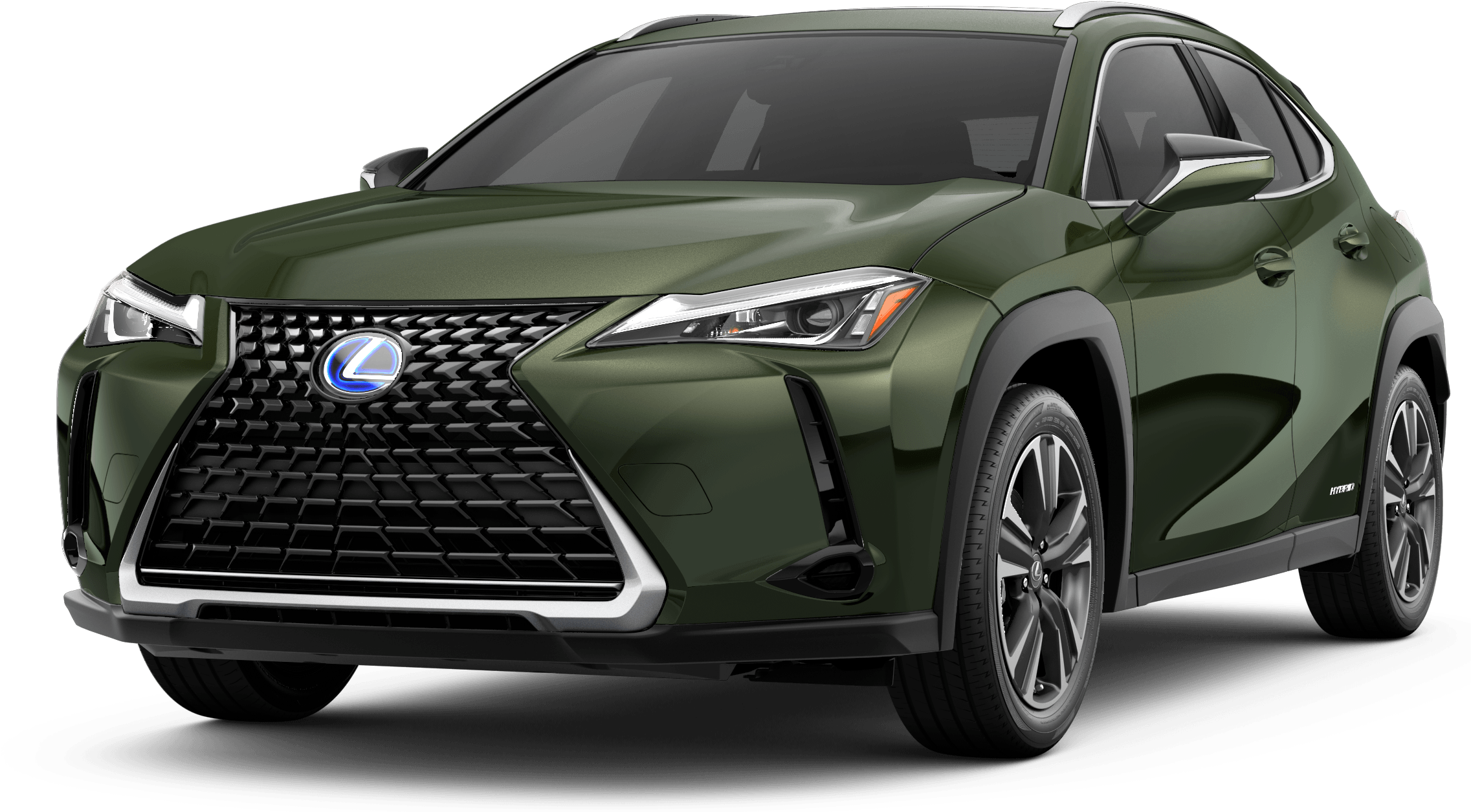 凌志 桌布 壁紙 — 一輛線條銳利、帶有鍍鉻裝飾的時尚橄欖綠色Lexus SUV，矗立在黑色背景前。