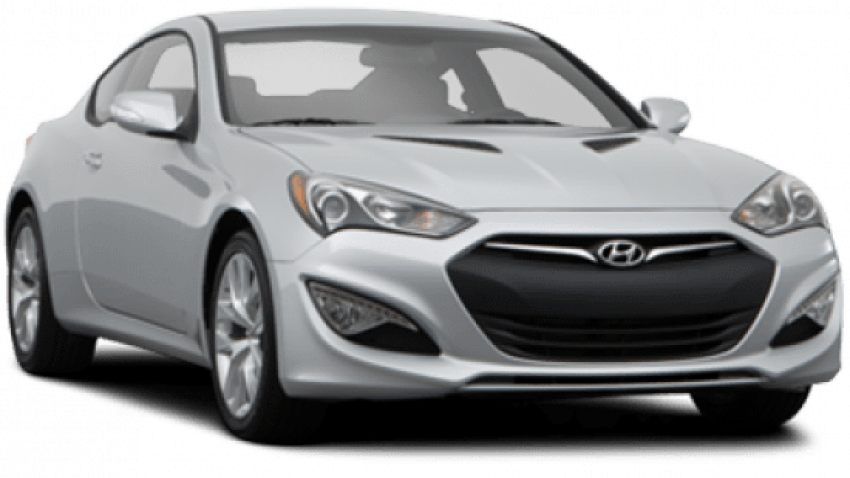 Hyundai 桌布 壁紙 — 一輛線條銳利、設計運動化的銀色現代 Genesis Coupe 在純白背景前展現其流線型外觀。