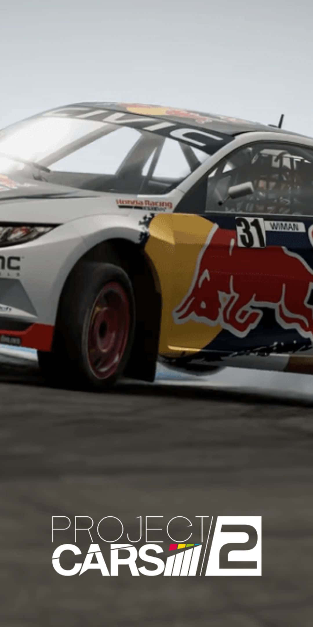 Pixel 3 Project Cars 2 桌布 壁紙 — 一輛編號31的紅牛車隊本田賽車以動態低角度鏡頭在賽道上疾馳。