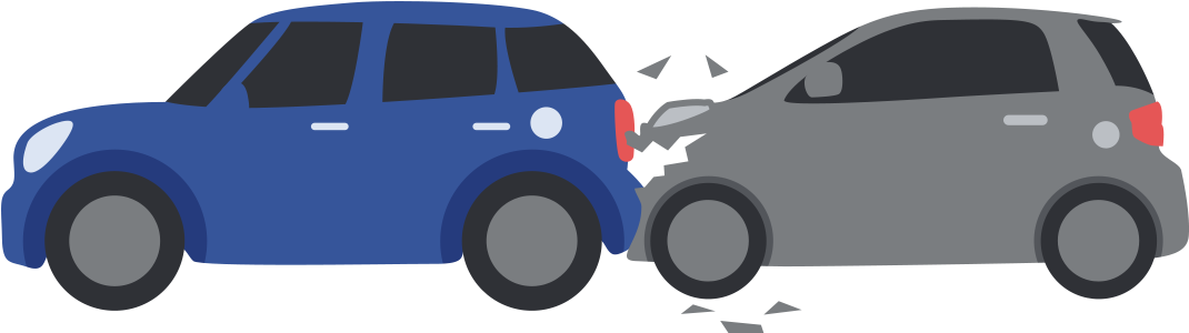 車禍 桌布 壁紙 — 一輛藍色汽車與一輛灰色汽車相撞的卡通風格插圖，顯示可見的損壞和破碎的碎片。