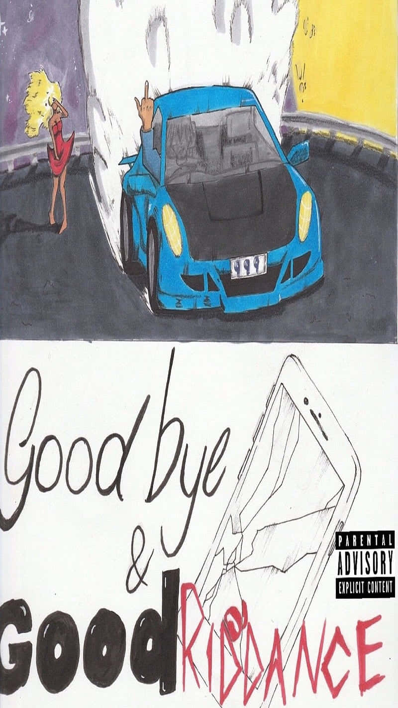 Goodbye And Good Riddance 桌布 壁紙 — 一輛藍色跑車以手勢駛過一位穿著紅色連衣裙的金髮女子，背景是塗鴉牆。