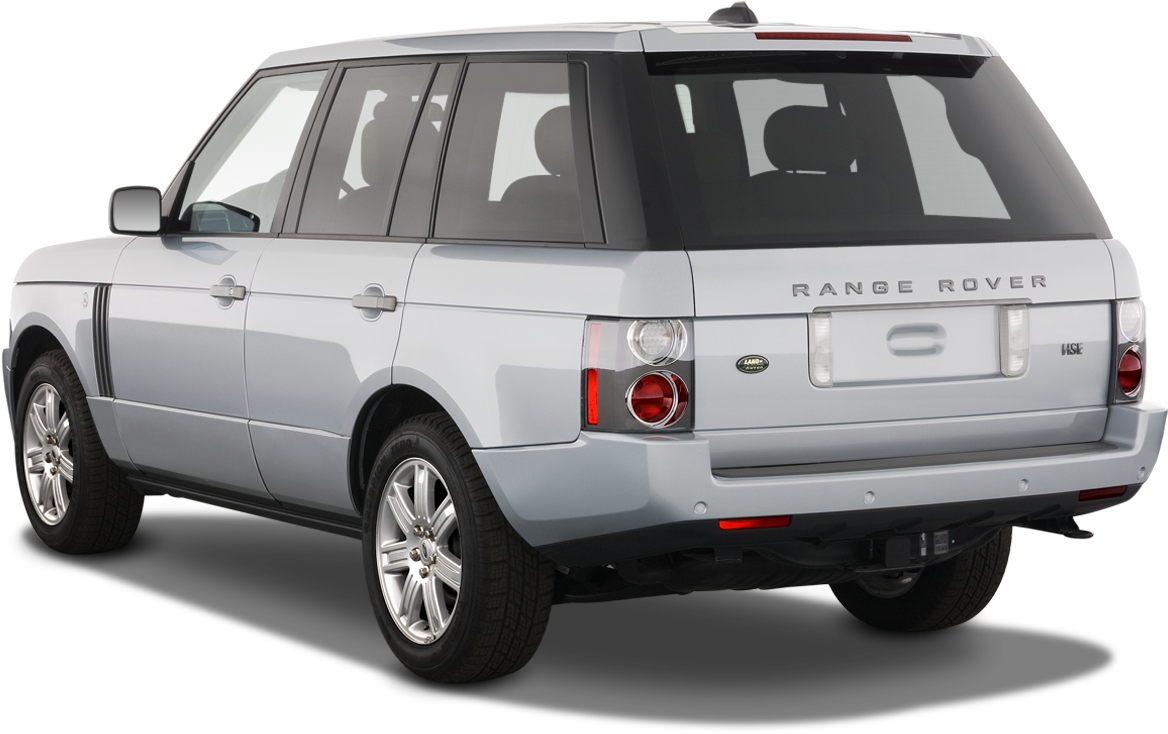 荒原路華 桌布 壁紙 — 一輛銀色Range Rover SUV從後方四分之三角度展示，背景透明。