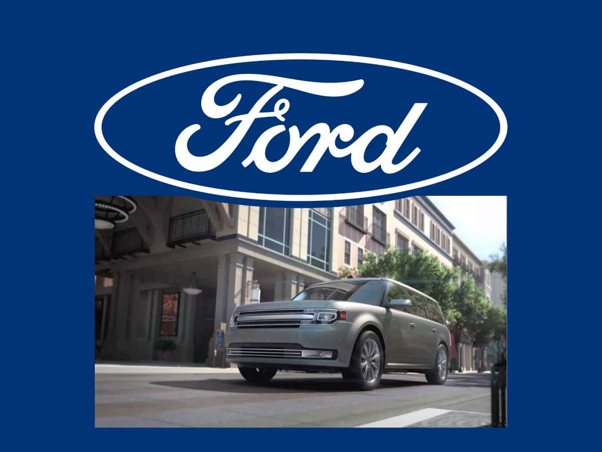 Ford Flex 桌布 壁紙 — 一輛銀色福特SUV停放在城市街道上，上方有一個大型藍色福特標誌。
