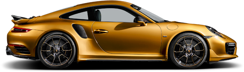保時捷 桌布 壁紙 — 一輛閃閃發光的金色保時捷911 Turbo S跑車，在純黑色背景上以側面輪廓展示。