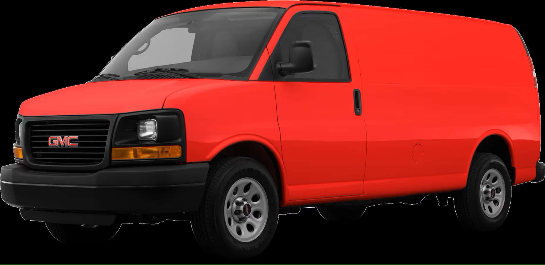 Gmc Savana 桌布 壁紙 — 一輛鮮紅色的GMC貨車以側面輪廓展示，背景透明，線條簡潔，色彩大膽。