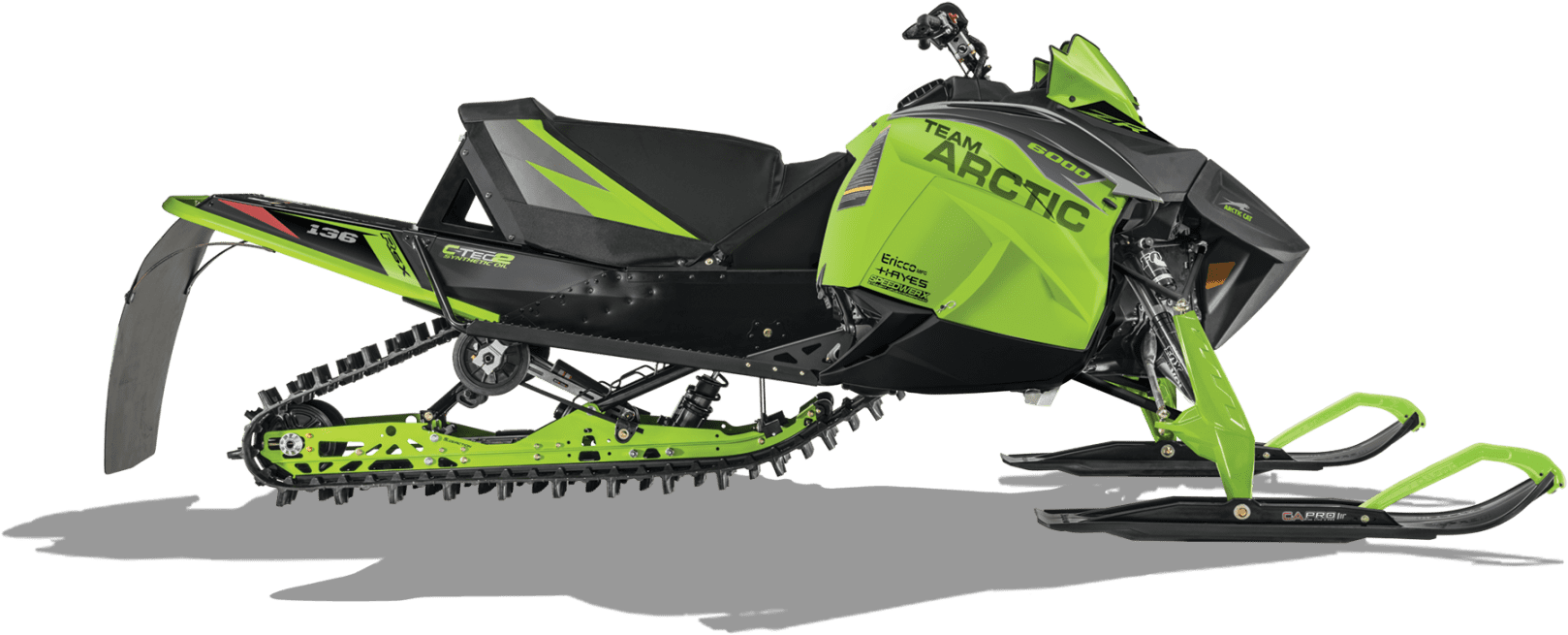 Product 桌布 壁紙 — 一輛鮮豔的萊姆綠和黑色 Arctic Cat 雪地摩托車，帶有 'Team Arctic' 品牌標誌，孤立在黑色背景上。