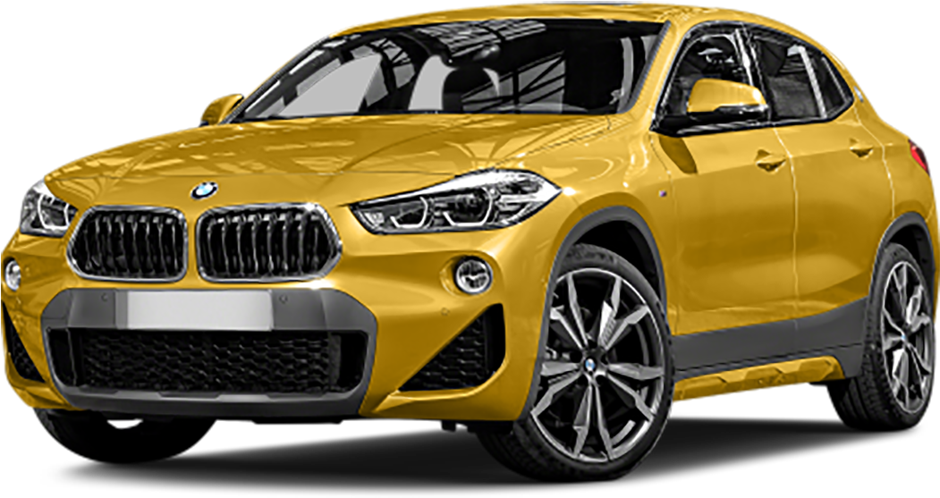 BMW 動圖 桌布 壁紙 — 一輛鮮黃色的BMW X2 SUV，設計時尚，帶有鍍鉻裝飾，在黑色背景下格外突出。