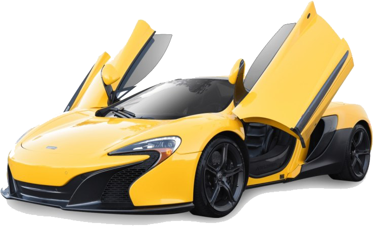 麥拉倫 桌布 壁紙 — 一輛鮮黃色的McLaren跑車，鷗翼車門打開，襯托在純白背景上。