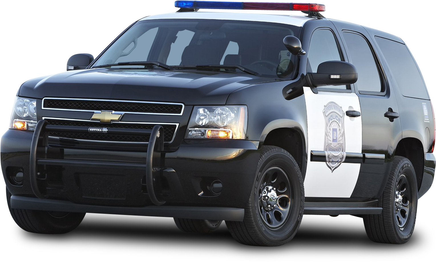 Vehicle 桌布 壁紙 — 一輛黑白警用SUV，帶有閃燈和側面的徽章標誌。