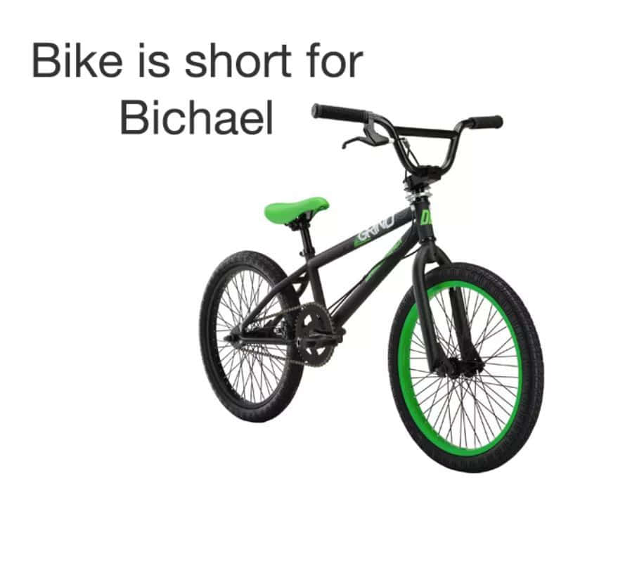 Internet Meme 桌布 壁紙 — 一輛黑色BMX自行車，座椅和輪圈帶有亮綠色點綴，孤立地立在純白色背景上。