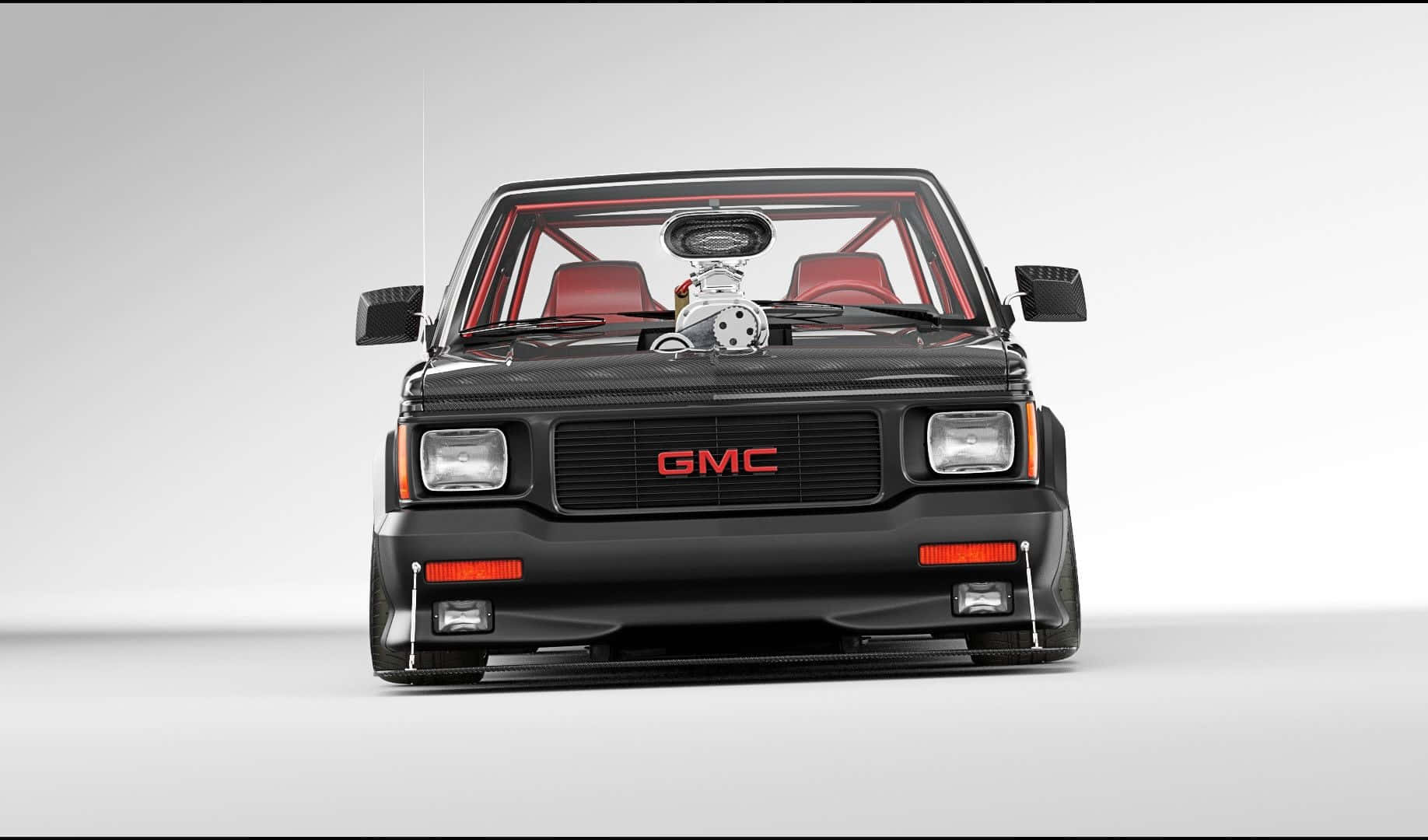 黑色GMC賽車，紅色內裝，引擎外露，在攝影棚中。 — Toyota Supra Mk4 壁紙