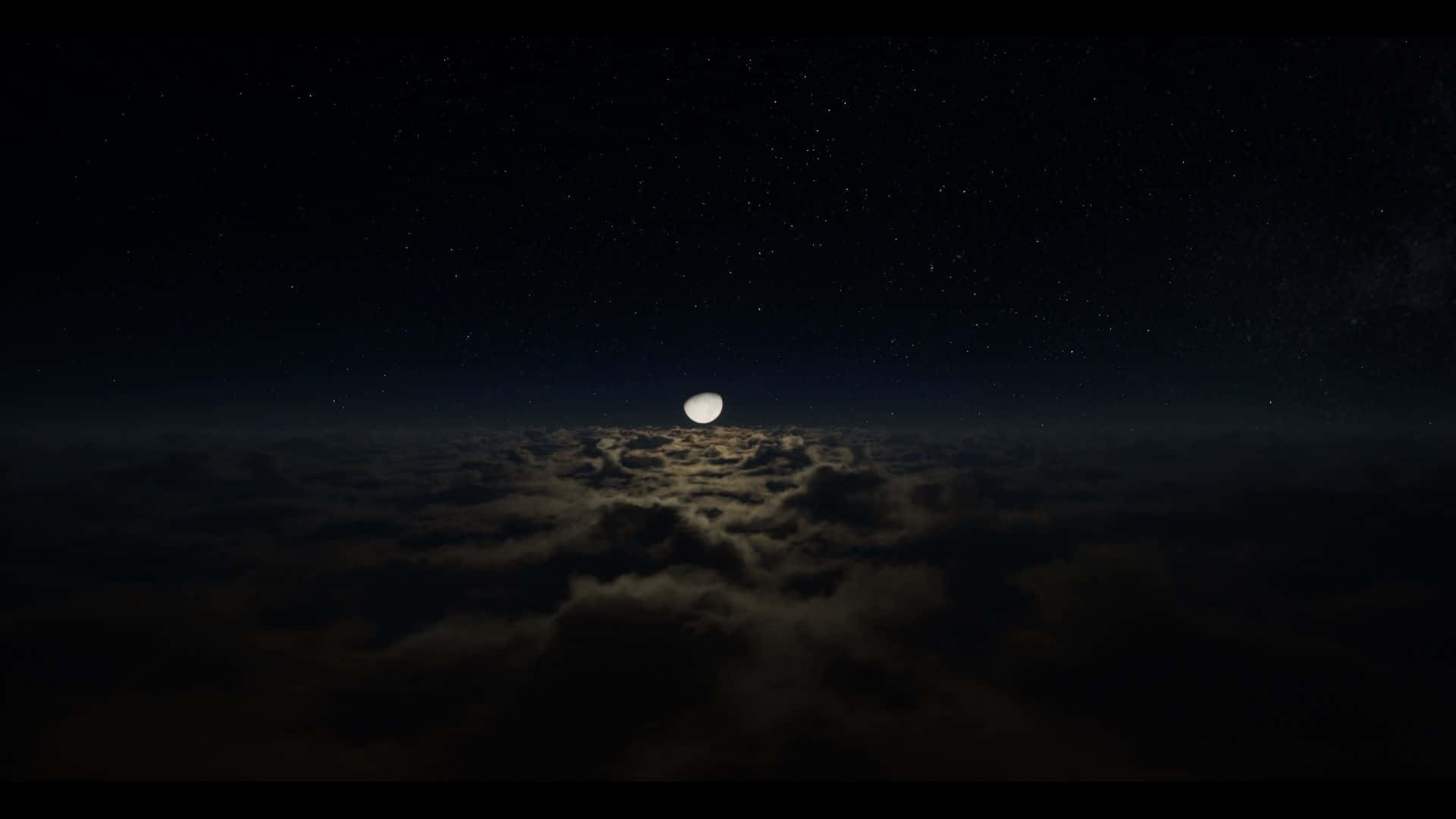 雲朵 桌布 壁紙 — 一輪明亮的月亮在星夜下，在黑暗的雲海上發光。