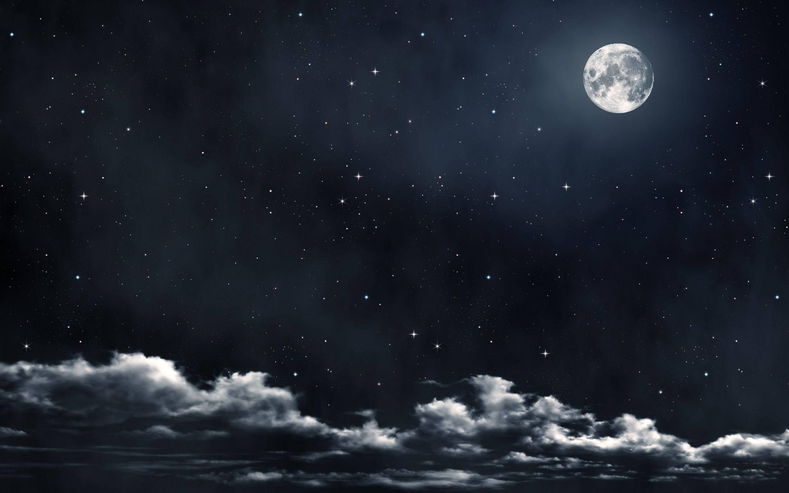 Moon Night Sky 桌布 壁紙 — 一輪明亮的滿月在星空下的雲海之上發光。
