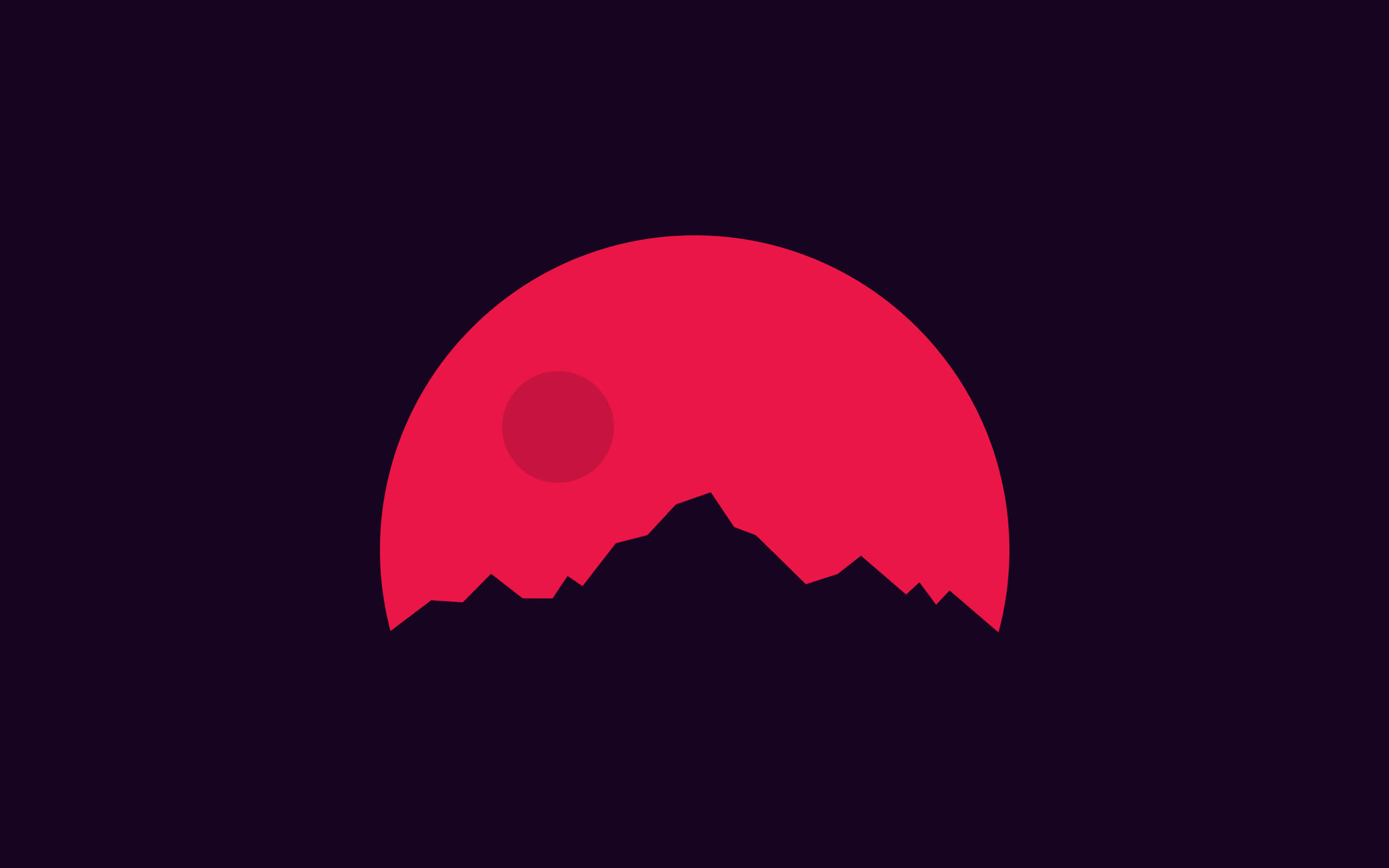 blood moon 桌布 壁紙 — 一輪極簡的紅日落在鋸齒狀的山脈剪影後面，背景是深紫色的天空。
