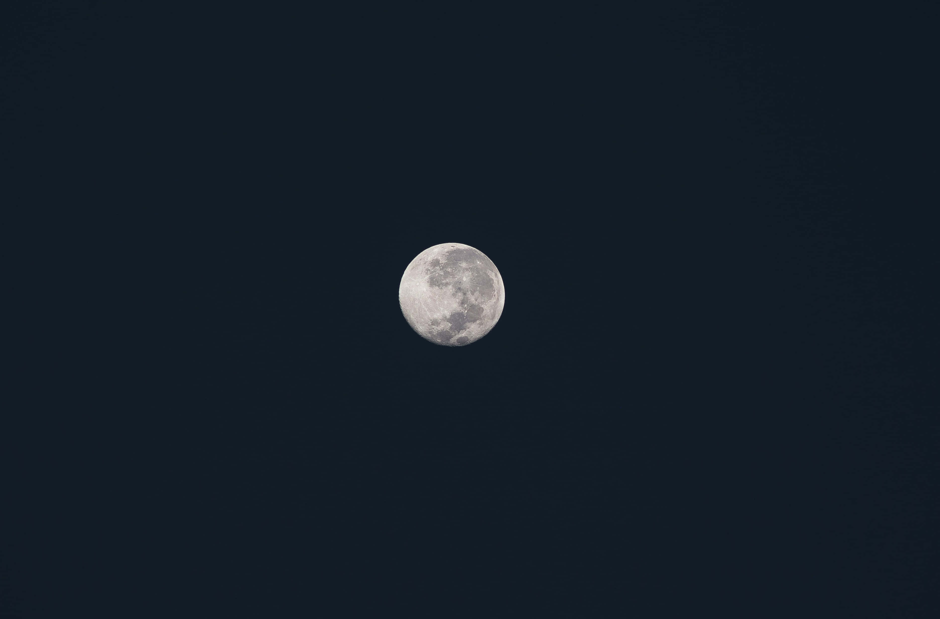 月光 桌布 壁紙 — 一輪滿月在深靛藍色的夜空下柔和地發光，沒有雲或星星可見。