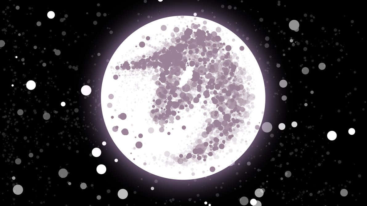 Pretty Moon 桌布 壁紙 — 一輪發光的月亮帶有紫色點狀圖案，在佈滿星星的黑色夜空中柔和地散發光芒。