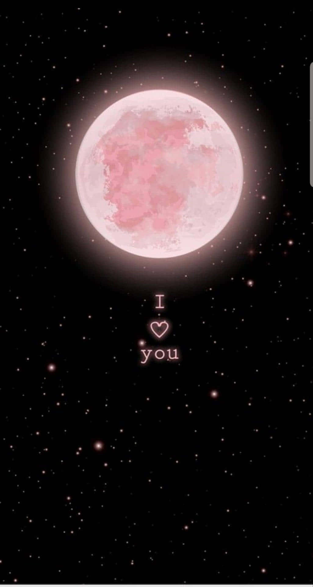 我愛你 桌布 壁紙 — 一輪發光的粉紅色滿月照耀著星空夜空，下方有 I heart you 字樣。
