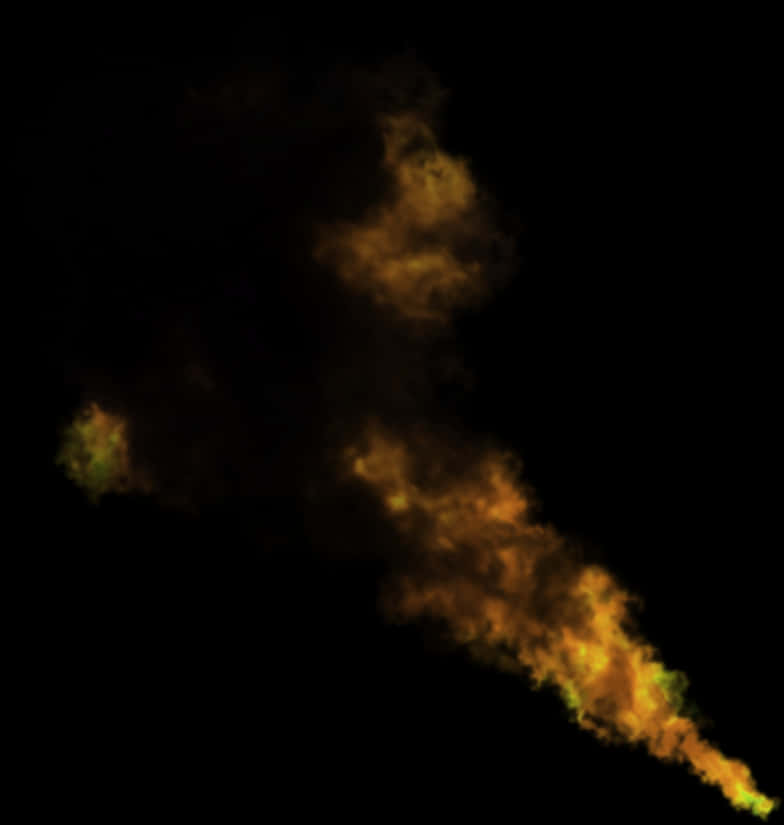 Red Smoke Effect 桌布 壁紙 — 一道充滿動感的發光橙色和黃色煙霧軌跡，在純黑背景上飄移。
