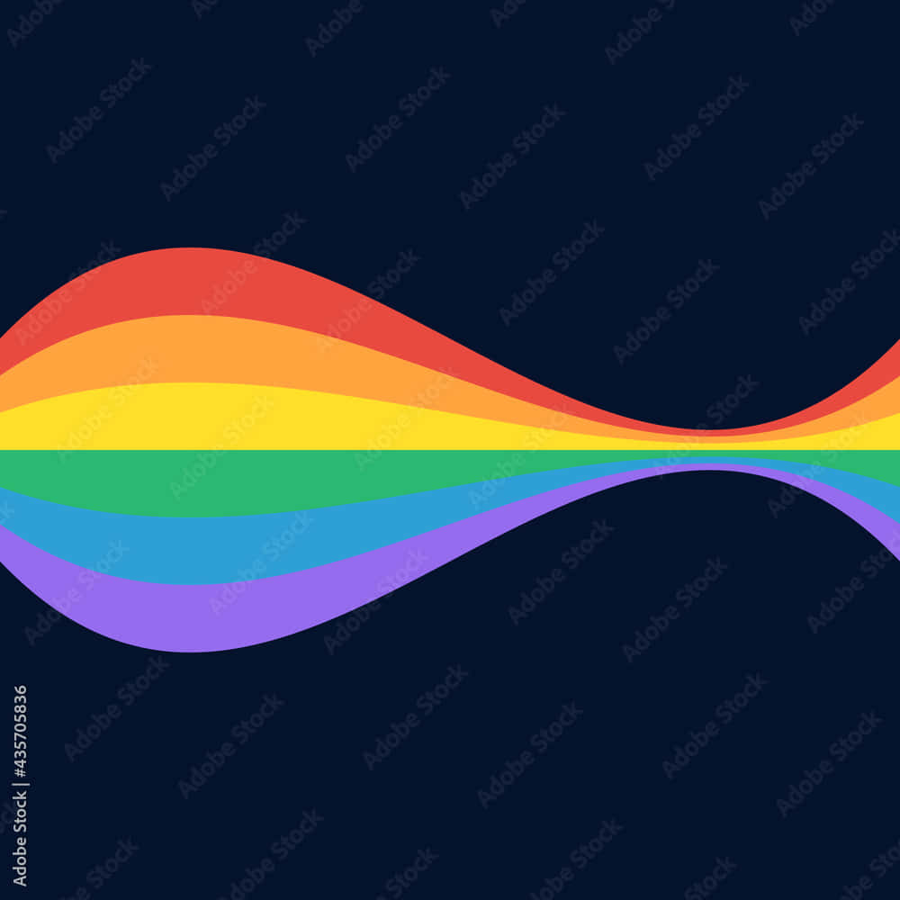 Aesthetic Lgbt Rainbow 桌布 壁紙 — 一道充滿活力的彩虹波浪在深海軍藍背景上以乾淨的向量風格優雅流動。