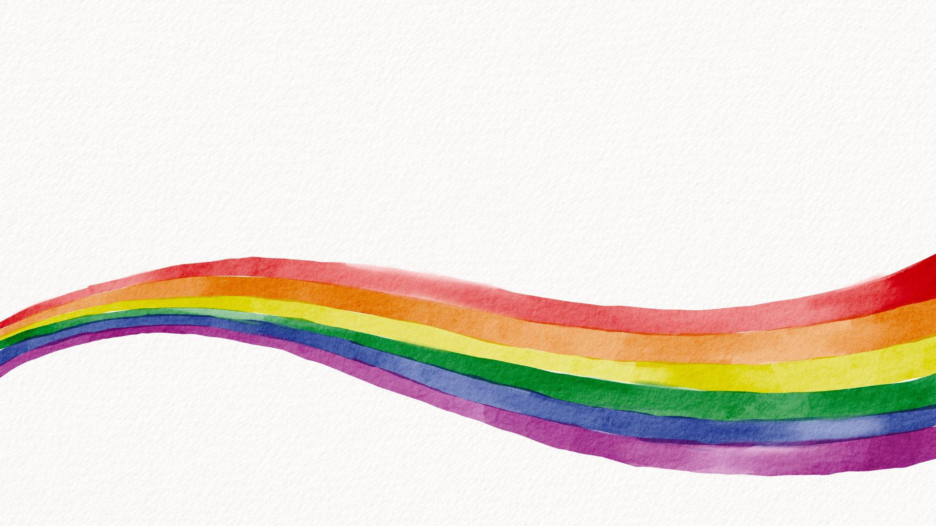 Subtle Lgbt 桌布 壁紙 — 一道充滿活力的水彩彩虹優雅地拱起在帶有紋理的白色背景上，邊緣柔和暈染。