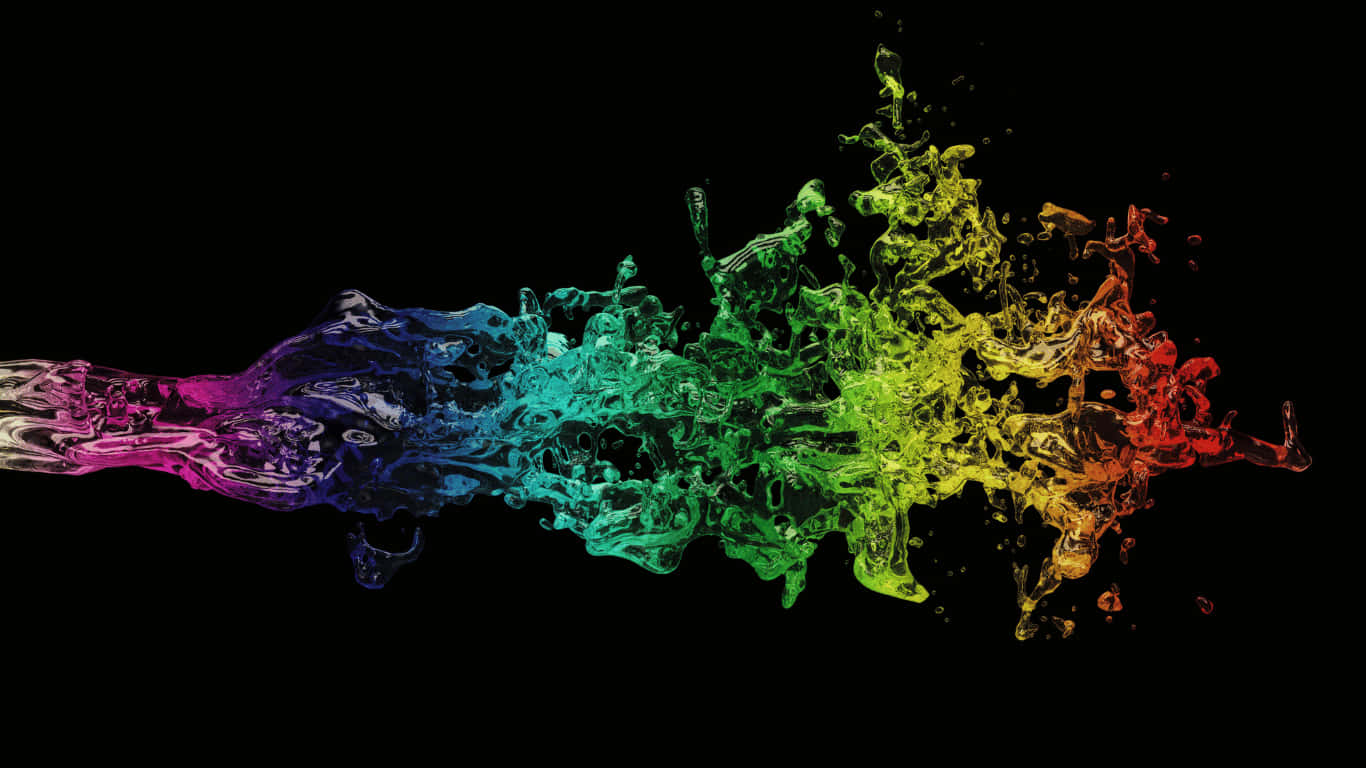 1366x768 Amoled 桌布 壁紙 — 一道充滿活力的液體顏料彩虹飛濺，在動態的色彩爆炸中劃過黑色虛空。
