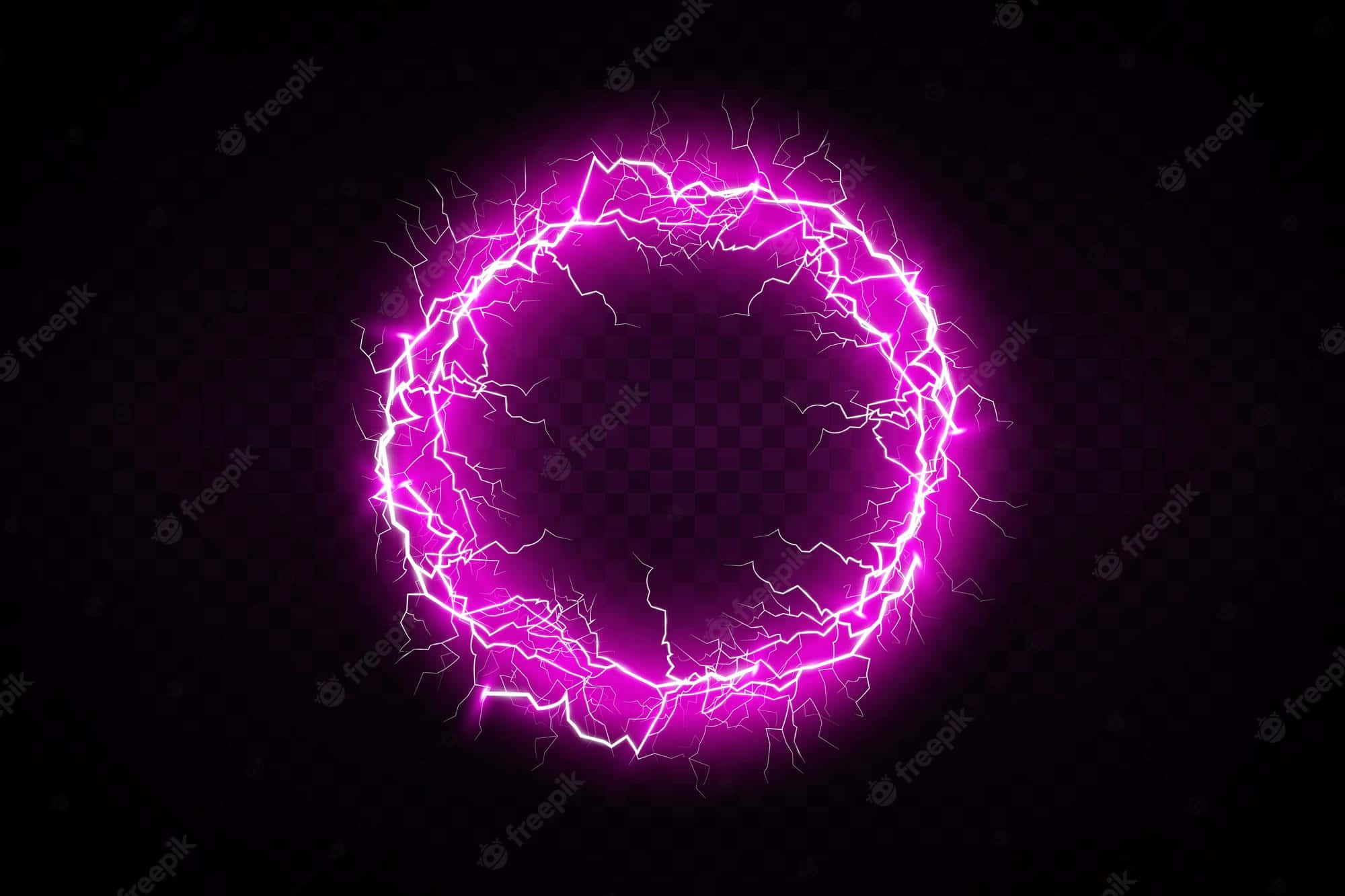 Neon Pink 桌布 壁紙 — 一道充滿活力的粉紅色閃電在帶有棋盤格圖案的深色背景上形成發光的圓形框架。