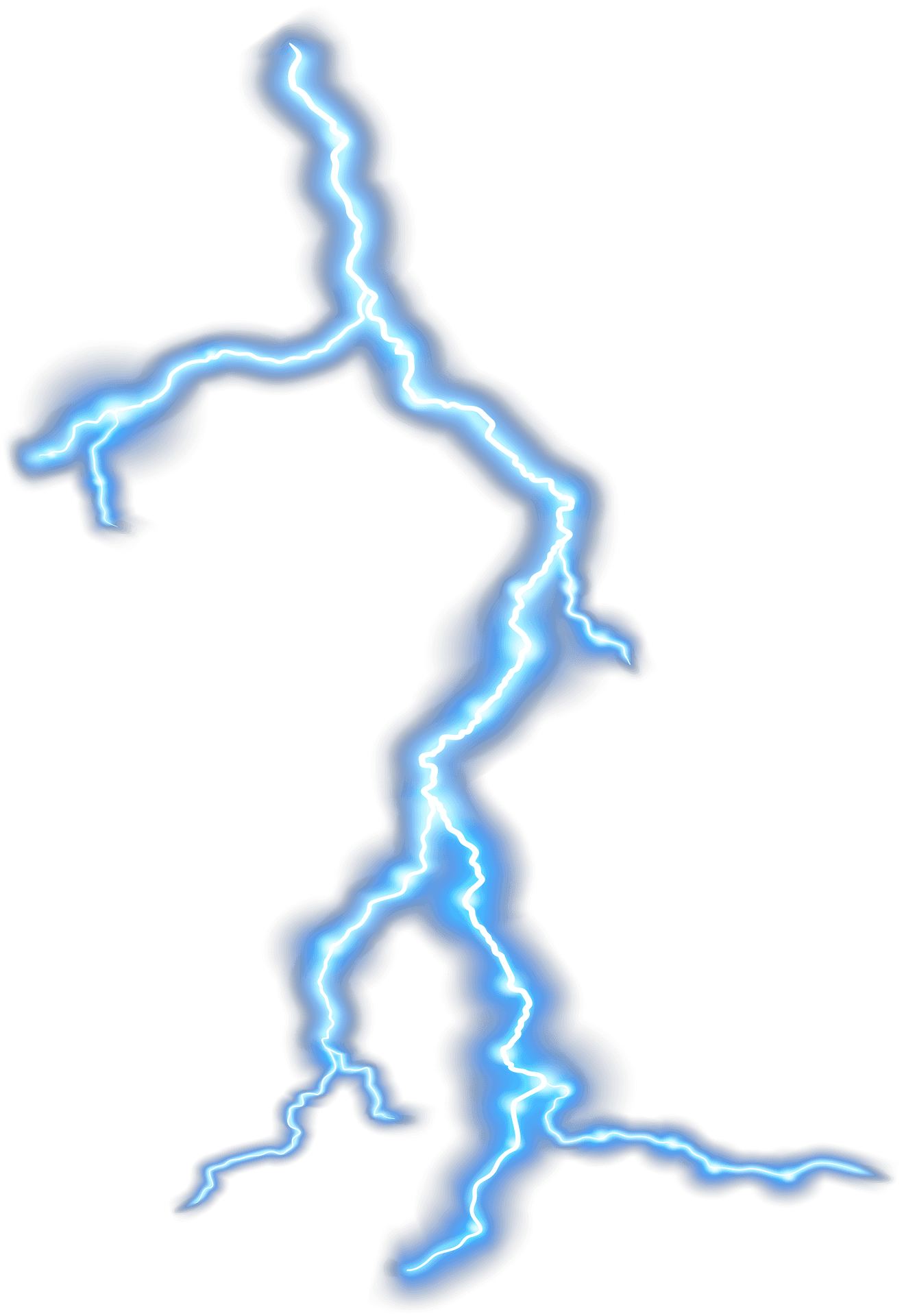 閃電 桌布 壁紙 — 一道充滿活力的藍色閃電，帶有發光邊緣，在純黑背景上動態地劈下。