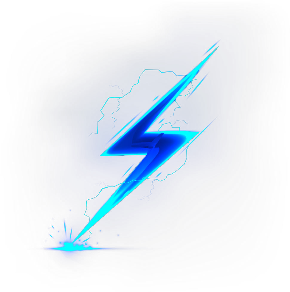 閃電 桌布 壁紙 — 一道充滿活力的藍色閃電斜向劃過深色漸變背景，帶有發光的能量痕跡。