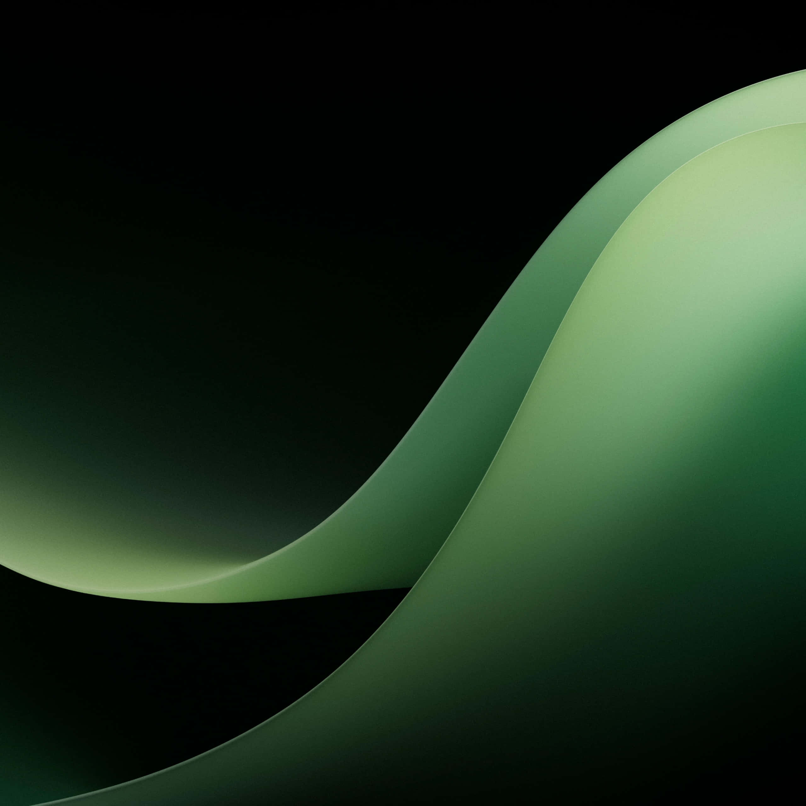Green Gradient 桌布 壁紙 — 一道光滑發光的綠色波浪在深黑色背景上優雅地彎曲，營造出寧靜簡約的抽象形態。