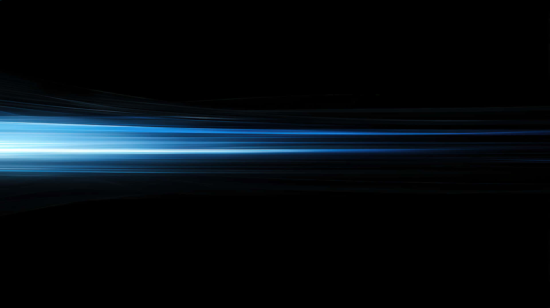 A minimalistic abstract image featuring dynamic blue light streaks moving across a dark background 壁紙 — 一道動態的發光藍色光條水平劃過深邃的黑色虛空，帶有微妙的動態模糊。