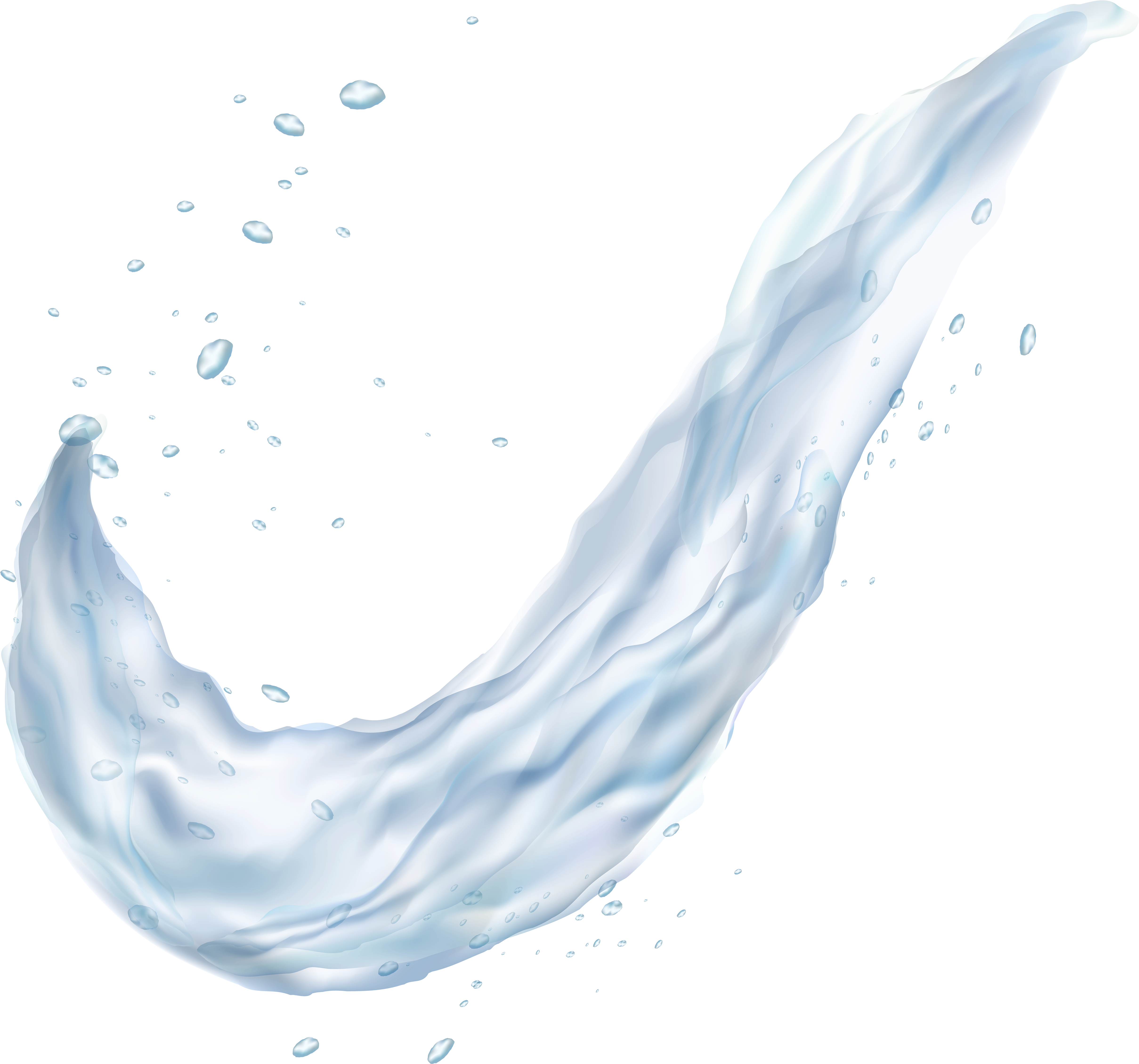 水下動畫 桌布 壁紙 — 一道半透明藍色水的動態弧線，在強烈的黑色背景上飛濺，水滴懸浮在運動中。
