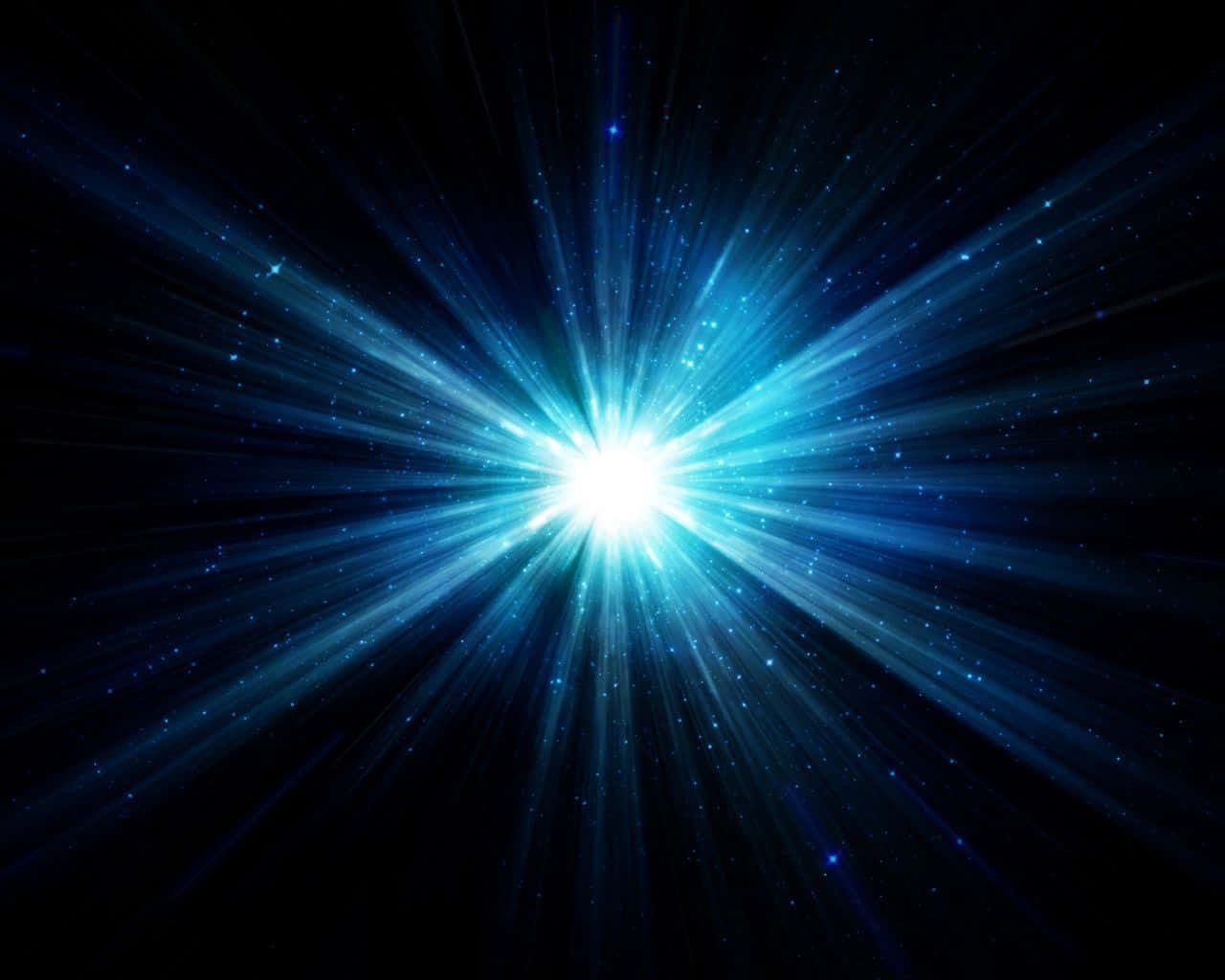 Rays 桌布 壁紙 — 一道明亮的藍色星爆在黑暗的宇宙虛空中散發出強烈的光芒，點綴著遙遠的星星。