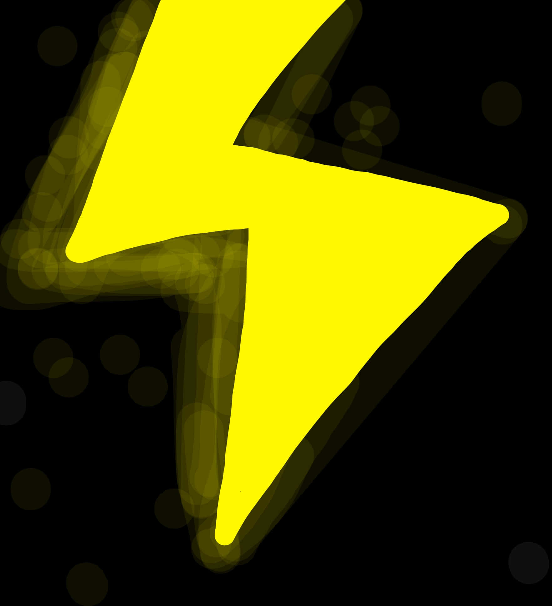Lightning Bolt 桌布 壁紙 — 一道明亮的黃色閃電在帶有柔和模糊圓圈的黑色背景上發光。