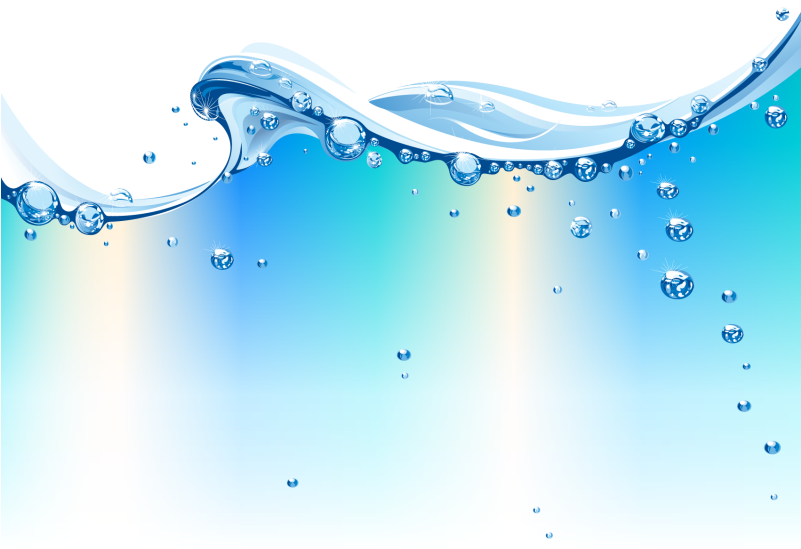 水下動畫 桌布 壁紙 — 一道清澈藍水的動態波浪，帶有閃閃發光的氣泡，在漸變天空背景上劃出弧線。